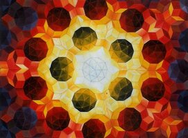 Peinture à l'huile illustrant le pavage pentagonal de Penrose